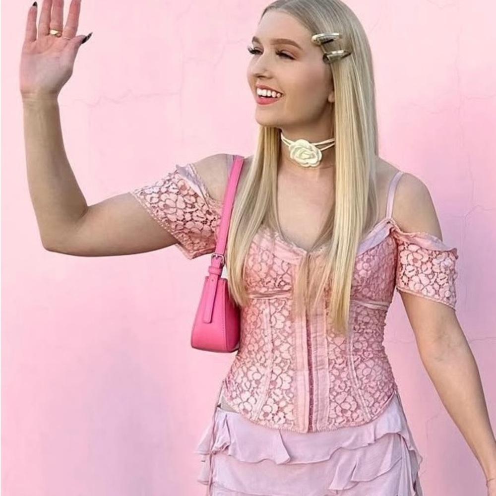 Vintage Cinema Pink Lace Corset Top